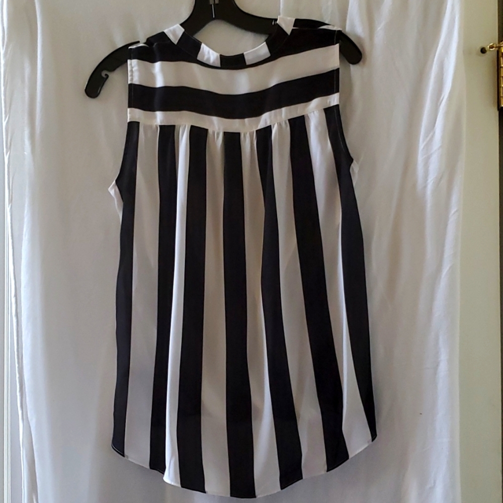 INC Navy and white striped, sleeveless surplice blouse. NWT. Size Medium. - Picture 2 of 3